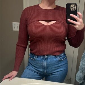 Abercrombie & Fitch Rust Ribbed Cutout Crop Top